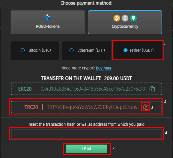 Transfer to a crypto wallet