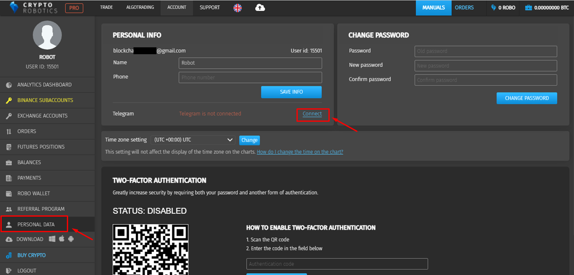 Create a Binance subaccount on the Cryptorobotics platform