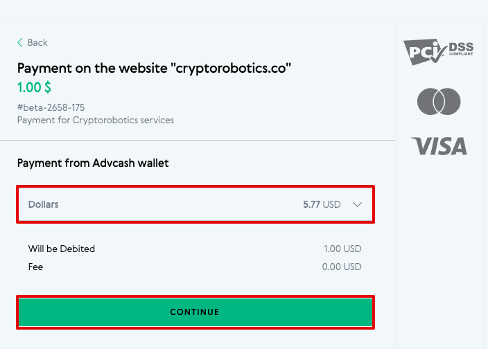 AdvCash payment window